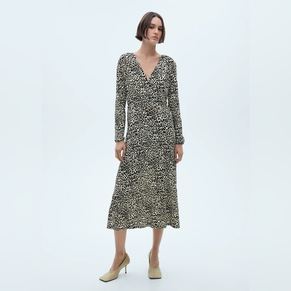 Mango Ecru Leopard Print Long Dress Nwt